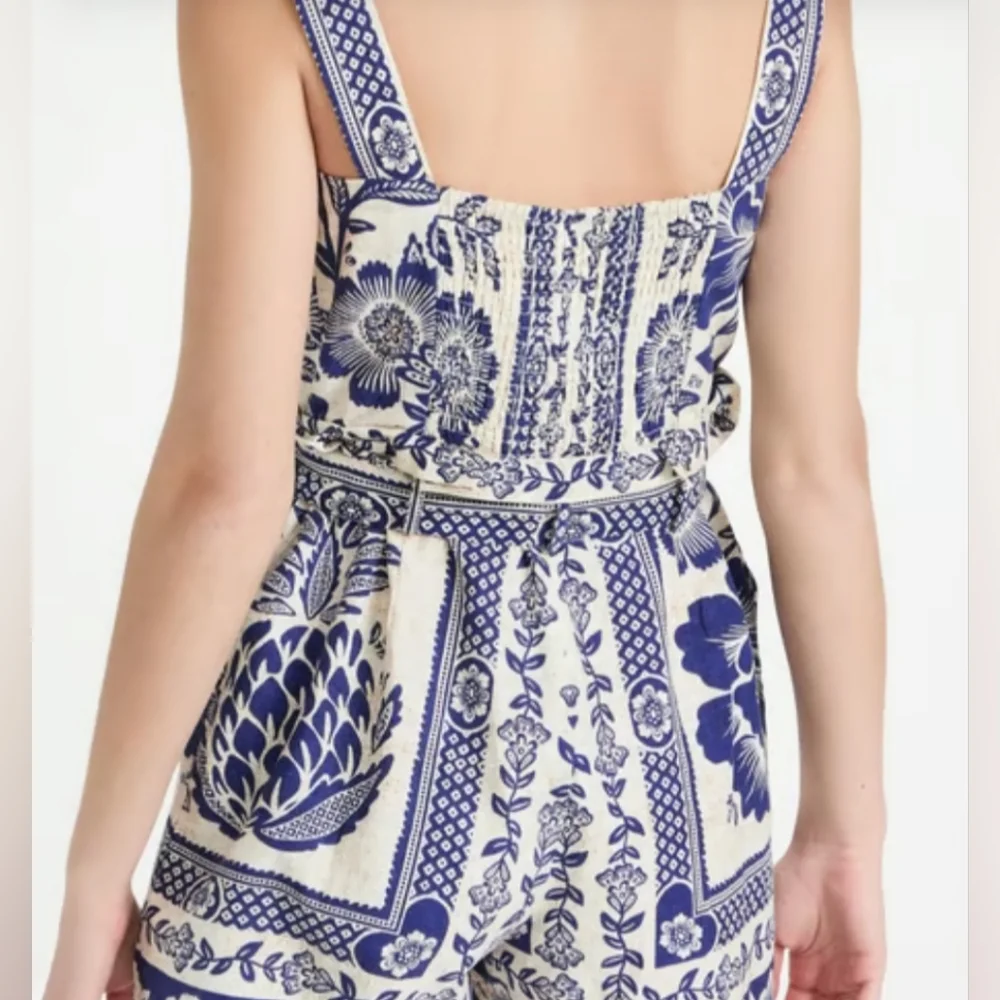 FARM Rio Blue and White Floral Belted Romper - Picture 2 of 9